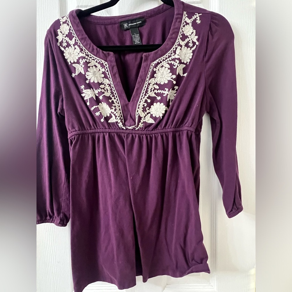 INC International Concepts Large purple embroidered babydoll top